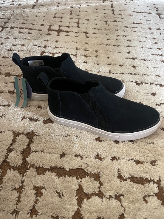 Toms Shoes - TOMS Black Slip-On Suede Sneakers with White Soles. Brand new Size 7.5